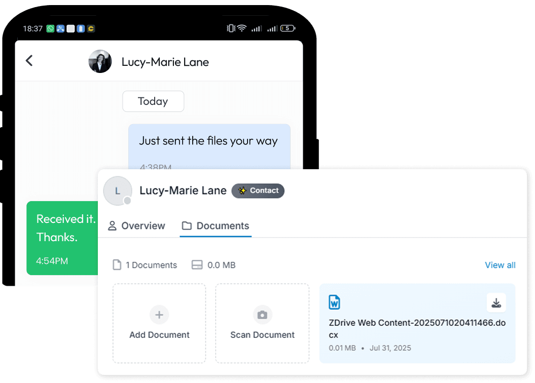 Message and share files directly without switching apps